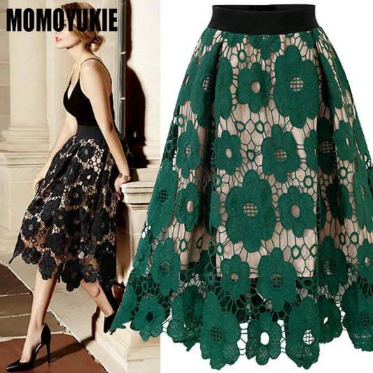 2022 Women Elegant Casual Sexy Fashion Harajuku Flower Embroidery Hollow Out Lace Skirts Womens Skirt Embroidery Party Skirt